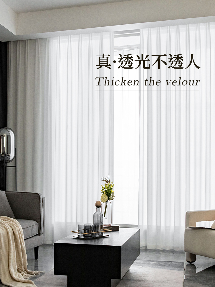 纱帘透光不透人白纱窗纱客厅白色天丝绒2025年新款纱幔窗帘阳台沙