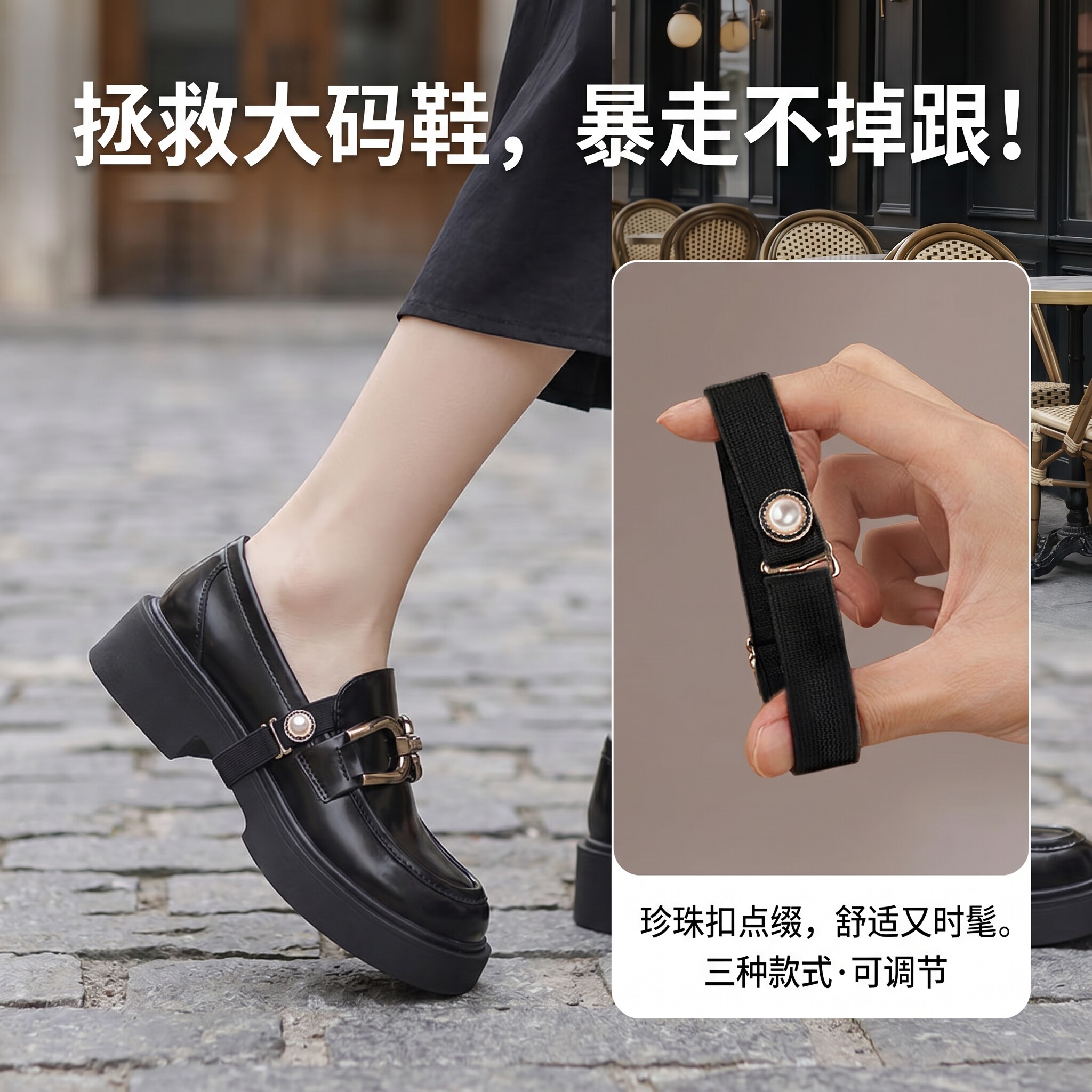 高跟鞋防掉跟神器可调节款平底浅口皮鞋乐福鞋子不累脚束鞋带绑带