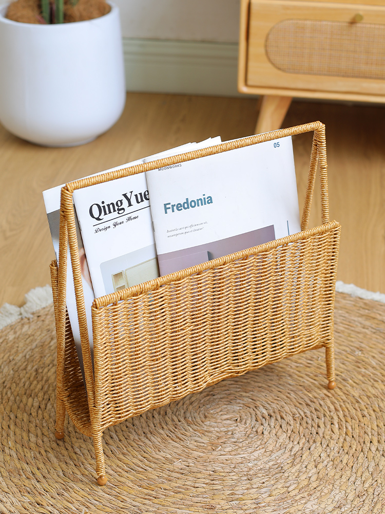 Kens创意仿藤编织民宿咖啡馆杂志收纳架样本房家用客厅书报置物筐