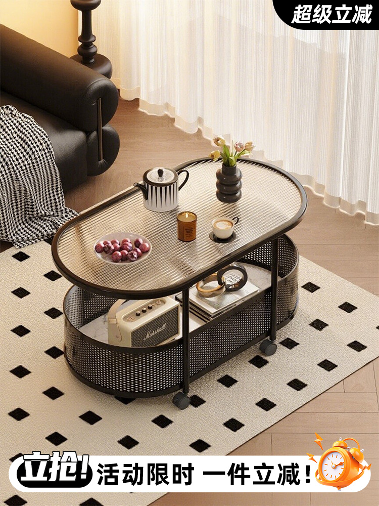 可移动沙发边几客厅新款小桌子轻奢收纳小推车奶油风玻璃茶几置物
