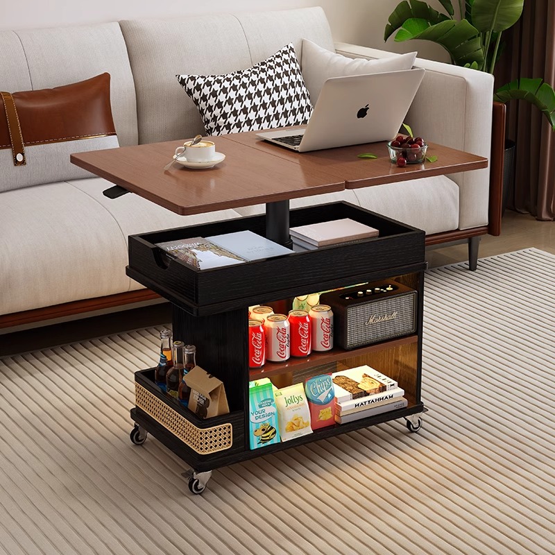 实木移动茶几可升降式小户型客厅家用沙发边柜小推车巴士边几茶桌