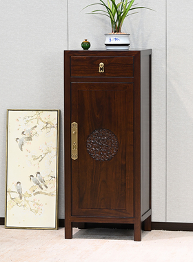 老榆木单门柜全实木边角柜复古玄关柜古典窄柜中国风小鞋柜新中式