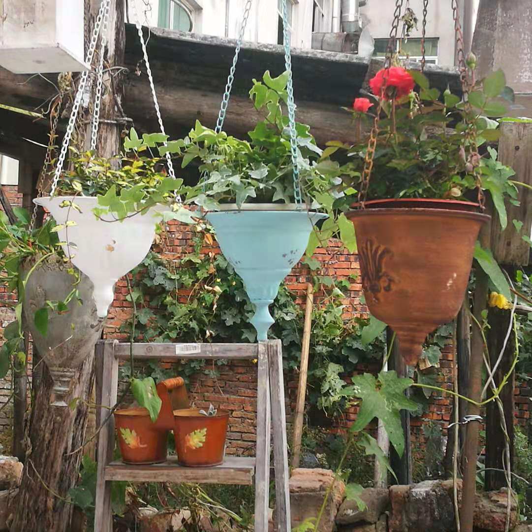 乡村铁艺做旧吊篮花盆 园艺盆栽吊件吊兰花器花园阳台装饰挂件