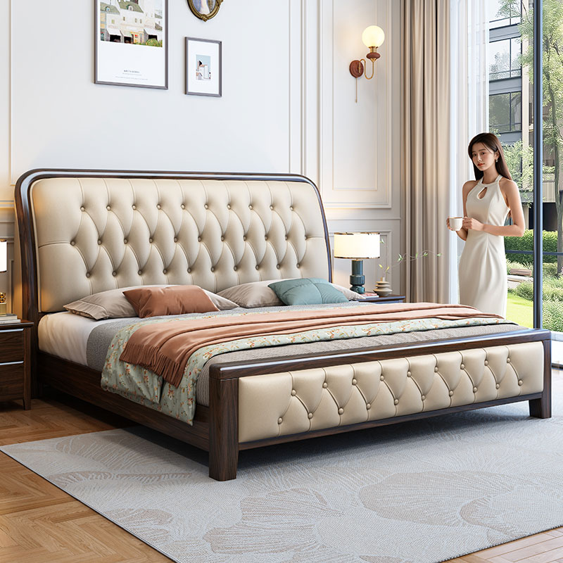 紫金檀木实木床现代简约双人床1.8米大床主卧真皮软包床轻奢婚床