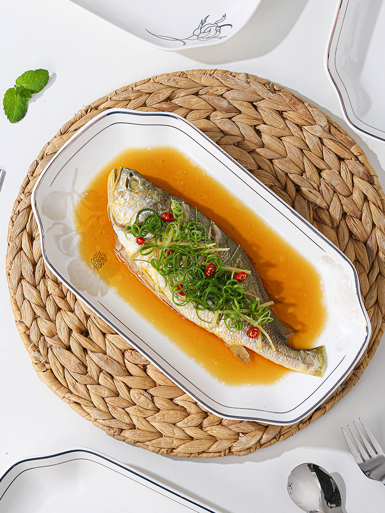 大鱼盘陶瓷家用长方形菜盘蒸鱼盘子装鱼轻奢2025新款商用餐厅创意