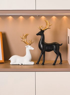轻奢麋鹿摆件家居客厅酒柜电视柜装饰品北欧玄关桌面摆设乔迁礼物