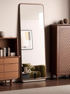 实木全面屏全身镜落地镜家用中古穿衣镜不变形真实钢化玻璃试衣镜