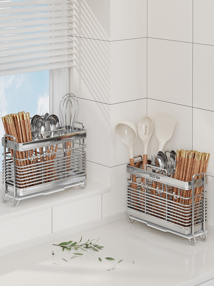 筷子收纳盒筷子筒壁挂式筷笼篓桶厨房家用高档新款不锈钢勺子快架