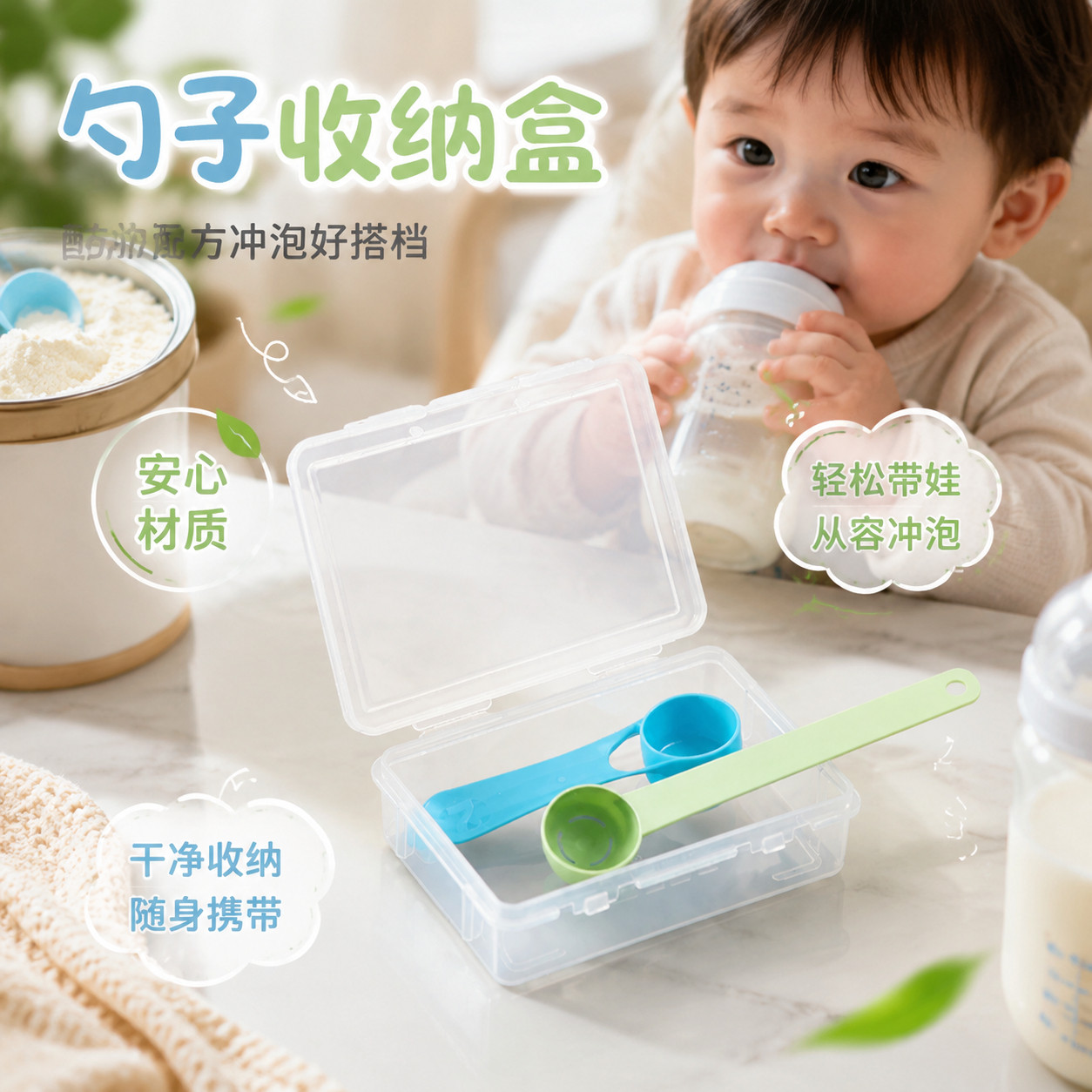 奶粉勺收纳盒便携勺子盒独立奶粉勺子专用盒子外出大容量防尘盒子