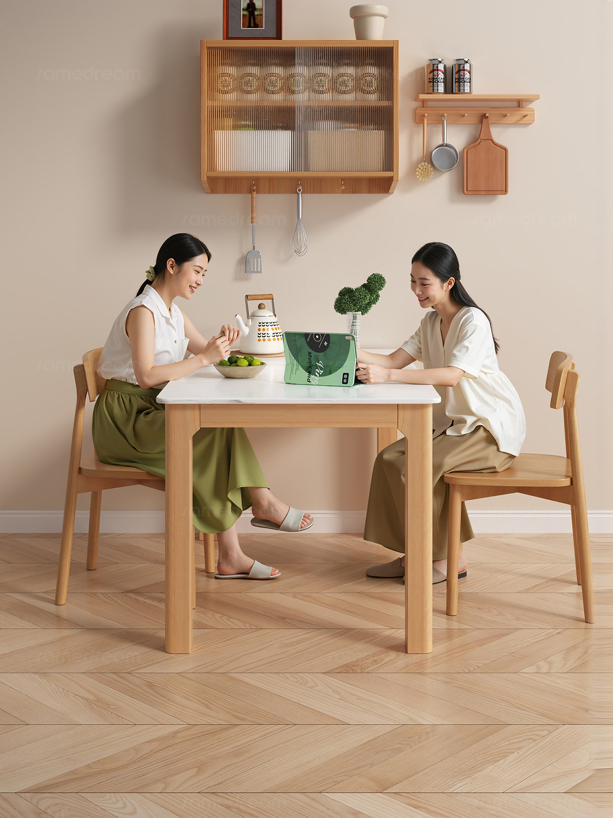 三梦岩板餐桌家用小户型吃饭桌子全实木简约大板桌长方形桌椅组合