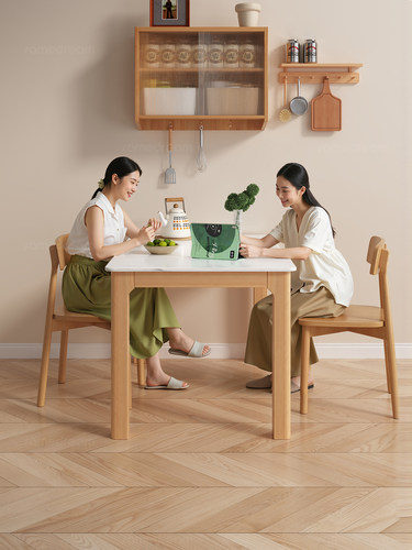 三梦岩板餐桌家用小户型吃饭桌子全实木简约大板桌长方形桌椅组合