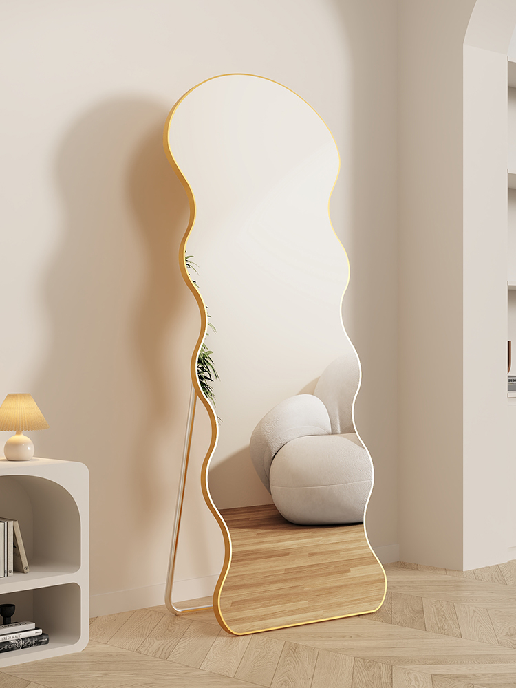 法式网红全身镜波浪落地镜穿衣镜家用女生更衣试衣镜ins异形镜子