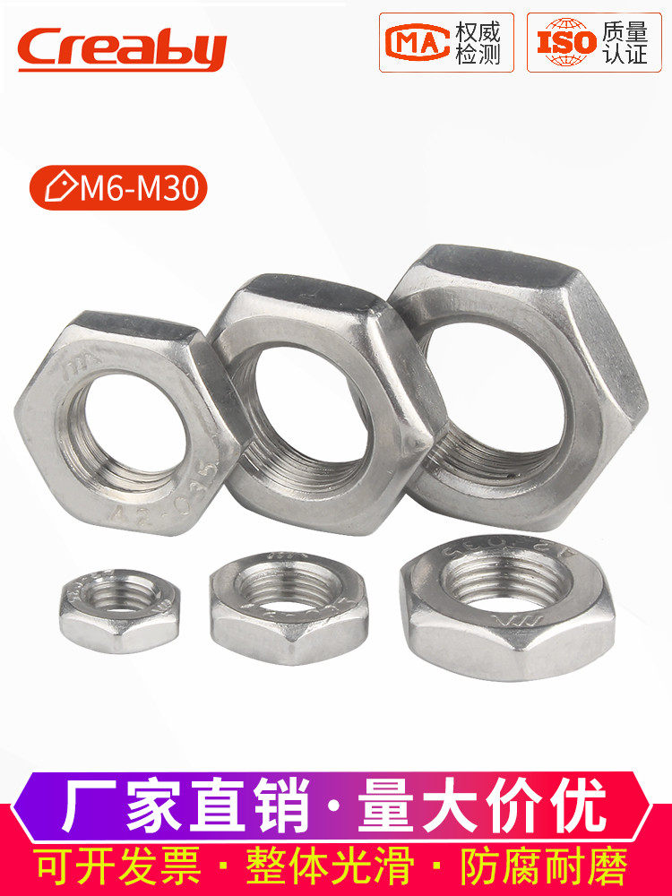 304不锈钢薄细牙螺母六角薄螺帽细丝反丝扣螺丝帽M6M8M10M12-M33