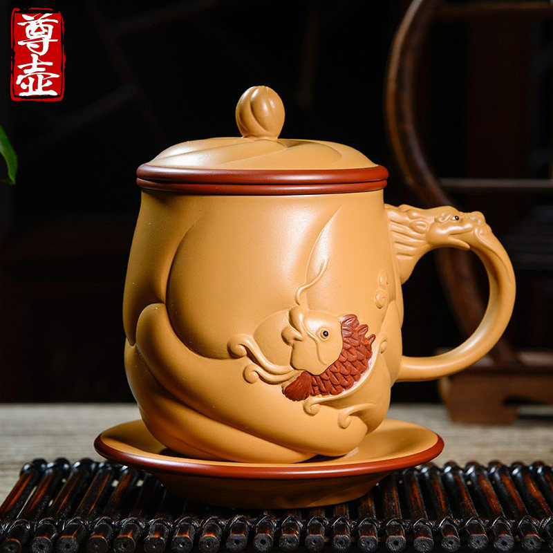 宜兴手工紫砂杯全纯段泥鱼化龙茶杯家用带盖男女士办公茶具水杯子,餐饮具,茶杯,淘宝优惠券,粉丝福利购,淘宝优惠卷