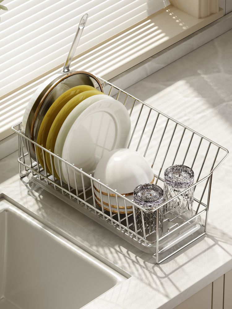 304不锈钢碗筷碗盘碗碟沥水架台面窄边小型单层洗碗池水槽沥水篮