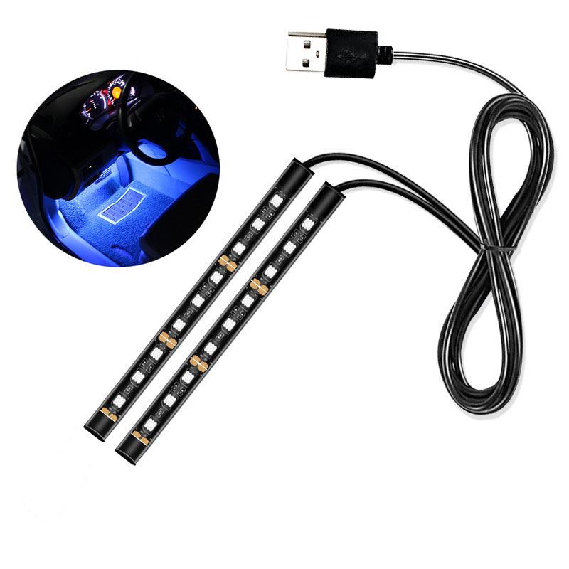 汽车脚底氛围灯改装 气氛灯 车内9LED脚窝灯5050装饰灯一拖二单色