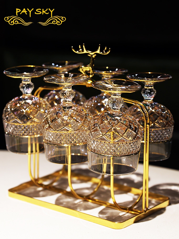 欧式高档手工描金轻奢白兰地高脚杯家用红葡萄酒杯啤酒杯水杯套装