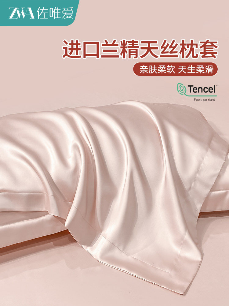天丝枕套一对装非真丝枕头套夏季冰丝粉色高级感枕芯内胆套2025