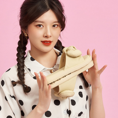 香香莉拖鞋女夏正品新款外穿平底沙滩鞋百搭仙女风蝴蝶结软底凉鞋