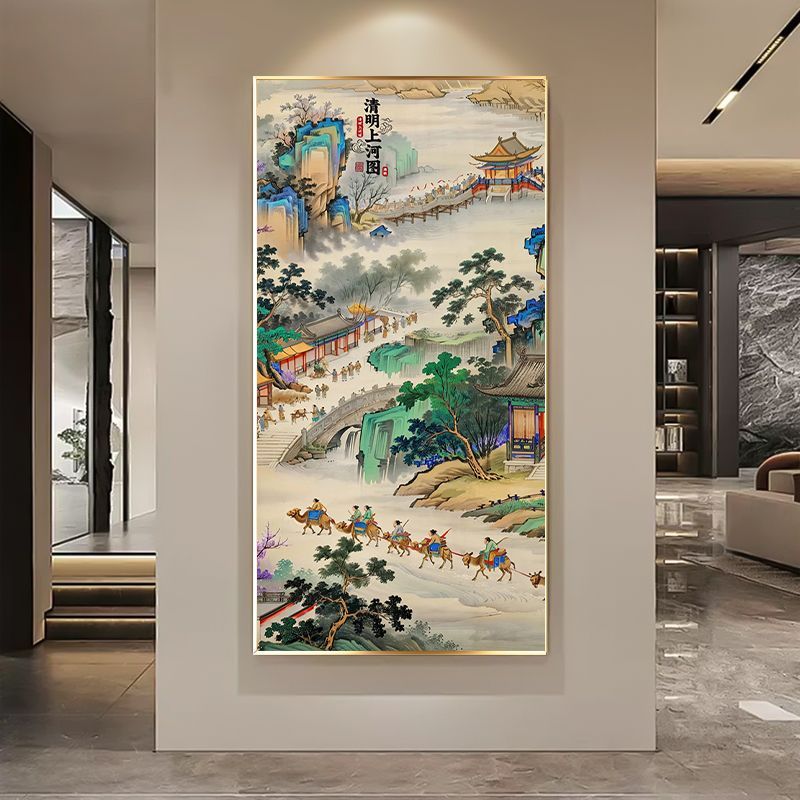 十字绣清明上河图diy手工刺绣玄关装饰画竖版2025新款书房装饰画