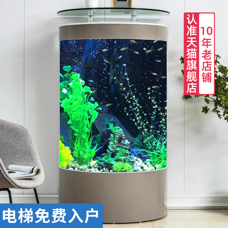 2025半圆形玻璃鱼缸客厅家用水族箱过滤制氧生态立式免换水落地缸