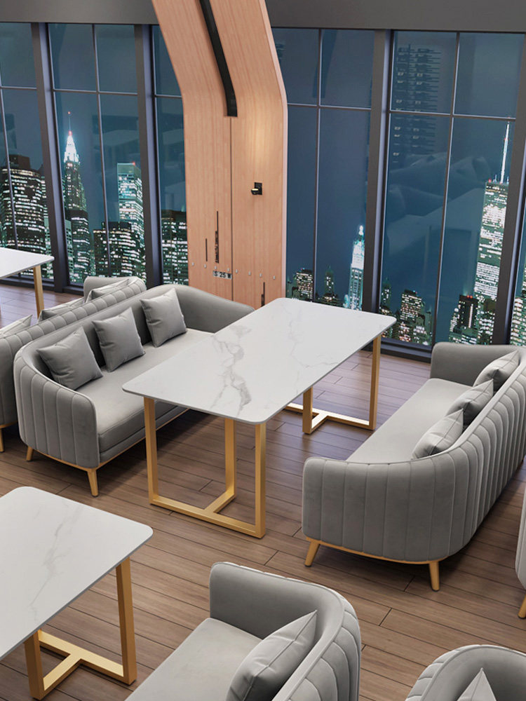 北欧网红奶茶店咖啡西餐厅双人休闲接待洽谈酒吧卡座沙发桌椅组合