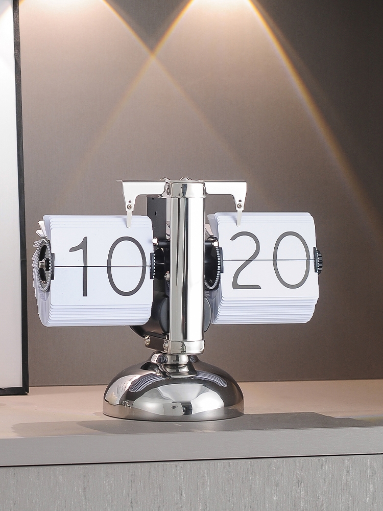 现代简约创意自动翻页时钟日历客厅桌面钟表摆件座钟机械台钟装饰