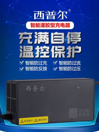 西普尔电动车充电器72V20AH铅酸32ah电瓶60三轮48伏3安4A灌胶防雨