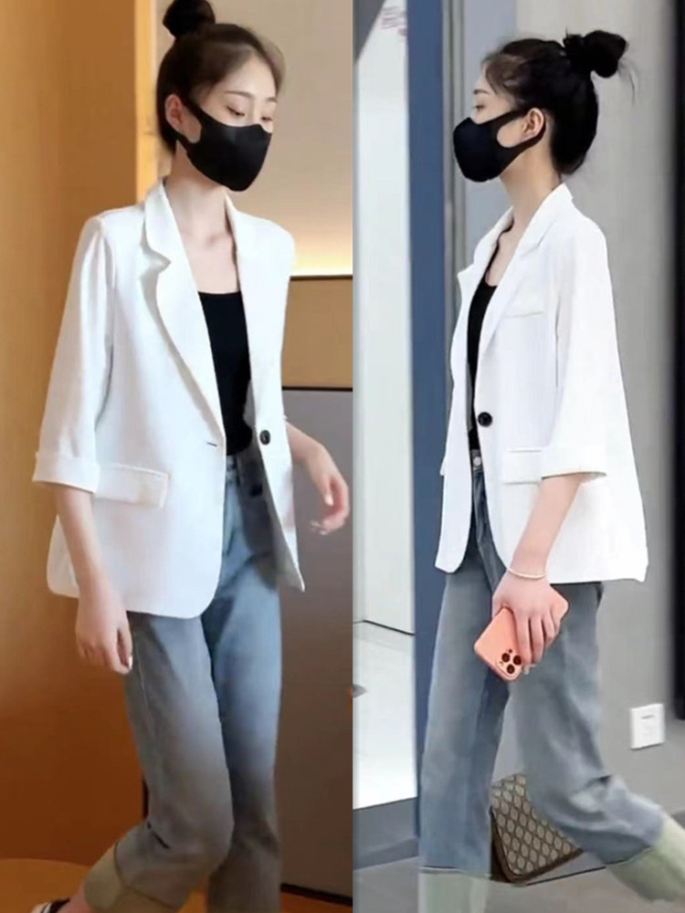 七分袖西装外套女夏季薄款2025新款韩版小个子休闲百搭小西服上衣