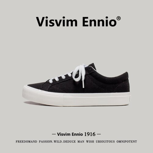 VISVIM ENNIO黑色帆布男鞋2026秋季新款潮流百搭透气休闲板鞋男士
