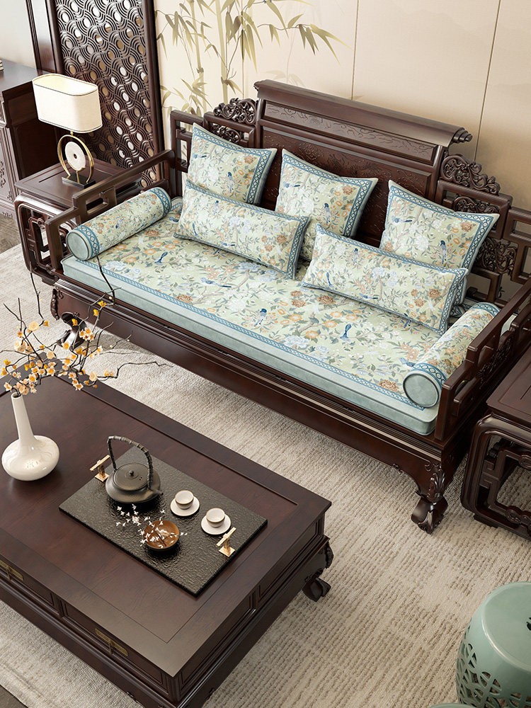 月夜花窗实木沙发坐垫高密度海棉四季通用套定制中式红木罗汉床垫
