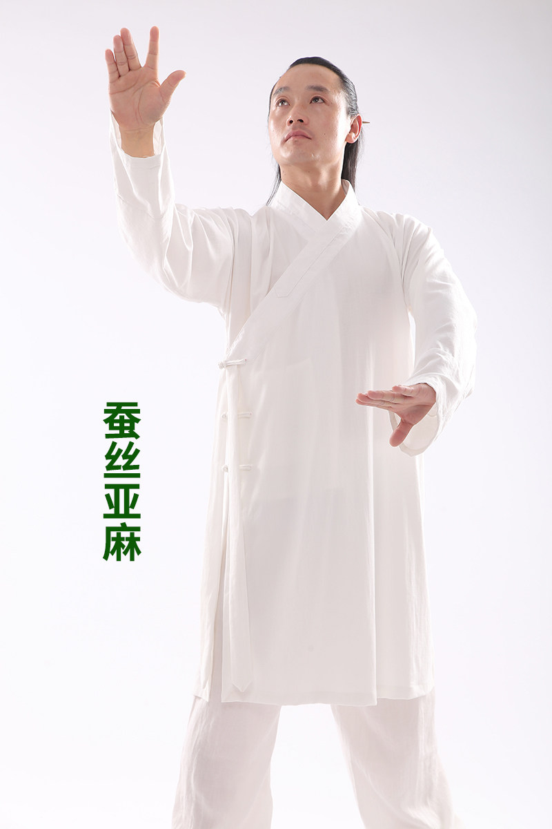 古风居士服男女同款道士服武当道袍蚕丝麻长袍道士服装太极服套装