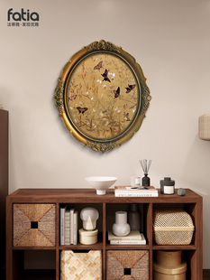 百蝶图法式中古风玄关挂画复古椭圆形背景墙壁画卧室高级感装饰画