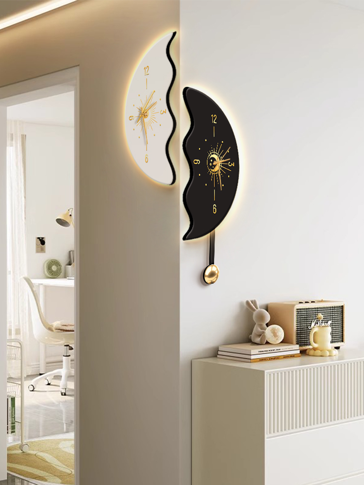 双面转角挂钟客厅2025新款钟表创意月亮简约现代家用拐角时钟挂墙