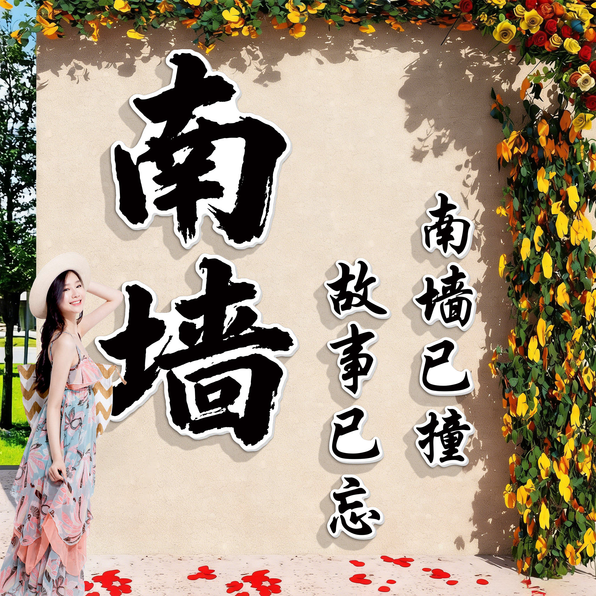 网红打卡墙拍照区布置造景撞南墙室外小院造景装饰形象背景墙贴QT