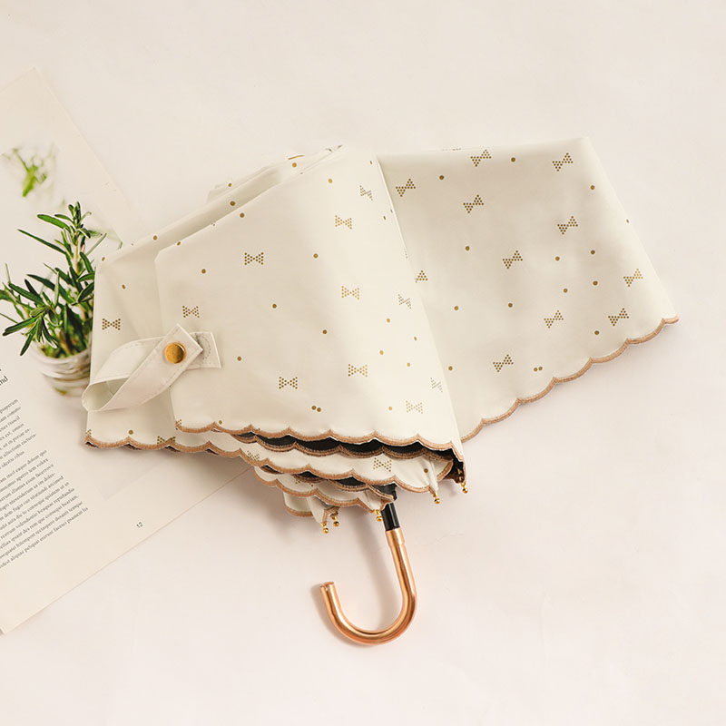 弯钩三折太阳伞烫金蝴蝶结绣边黑胶防晒防紫外线晴雨两用女遮阳伞,居家日用,伞,淘宝优惠券,粉丝福利购,淘宝优惠卷