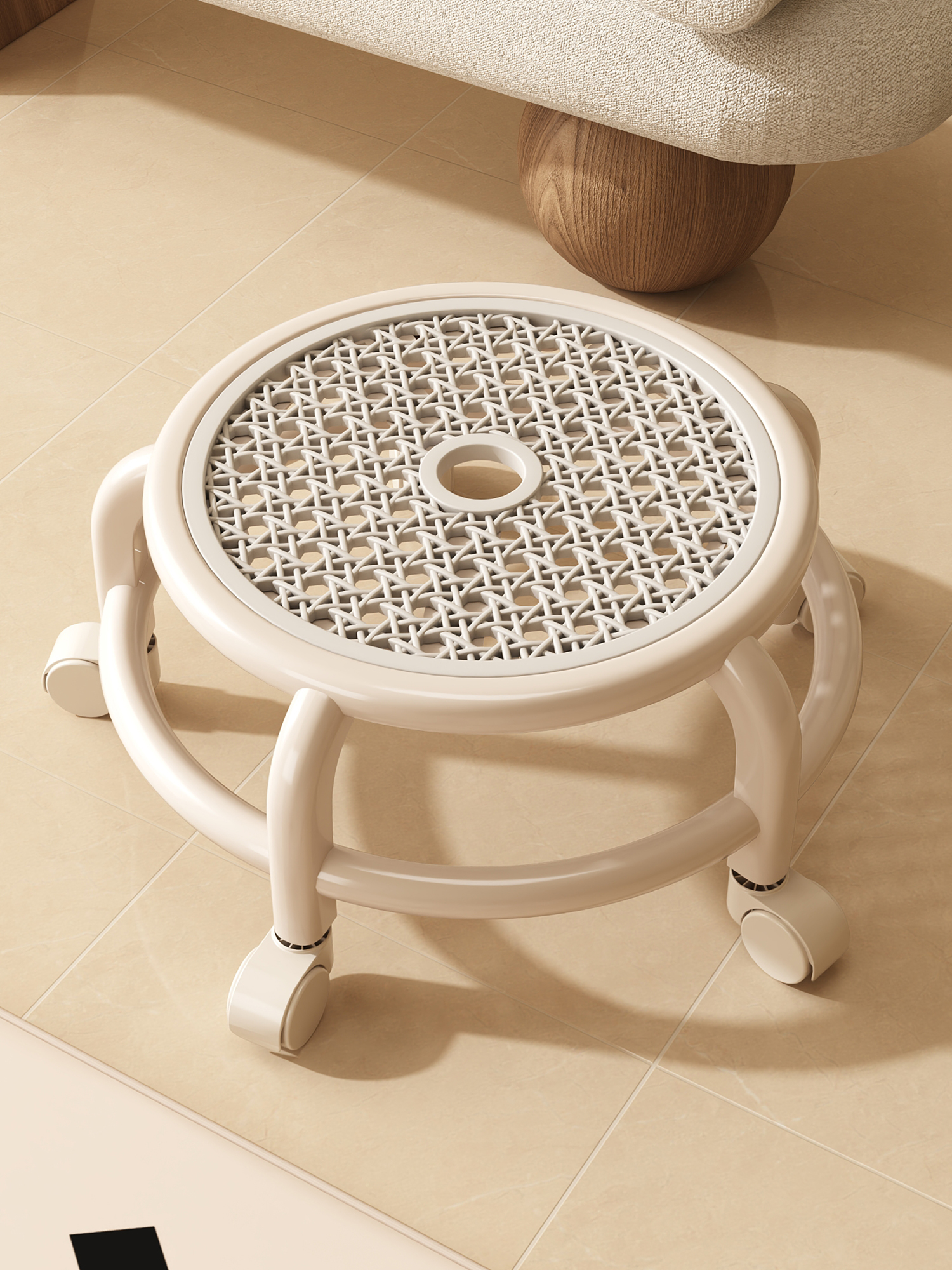 万向轮家用小凳子带滑轮矮凳带娃神器美缝板凳懒人换鞋凳靠背椅子