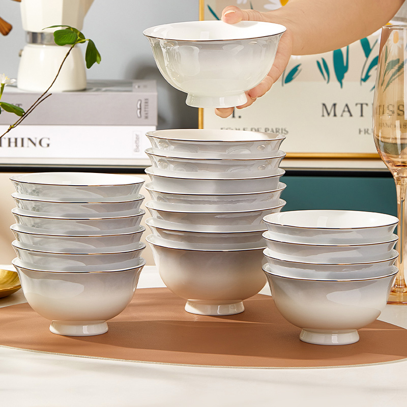 陶瓷碗家用饭碗餐具2025新款轻奢好看的金边骨瓷碗碟套装碗盘组合