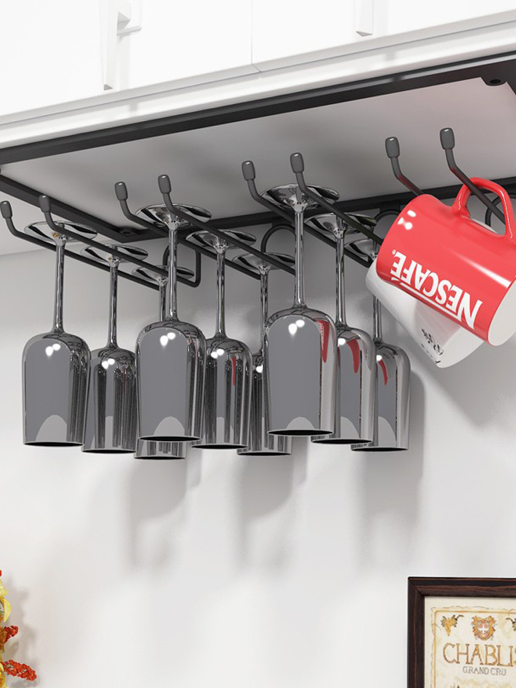 黑色家用红酒架红酒杯架悬挂倒挂高脚杯架酒柜摆件创意葡萄酒杯架