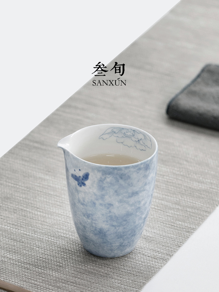叁旬手绘蝶恋花公道杯陶瓷家用匀杯茶海大容量分茶器功夫茶具配件