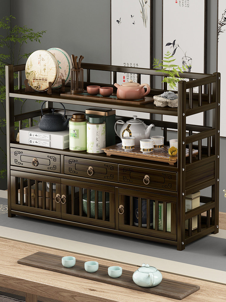 桌面博古架实木中式茶桌上小型茶具收纳架茶台摆件茶叶茶杯置物架