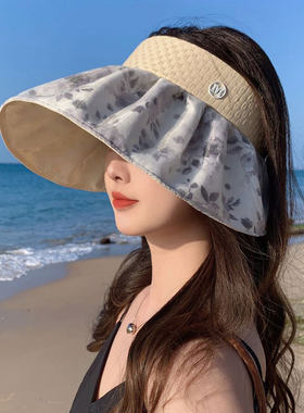 防晒空顶帽女夏季大沿无顶遮阳帽休闲度假可折叠发箍式太阳0623r
