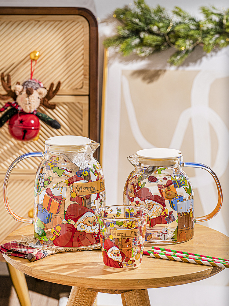 西比尔圣诞玻璃壶冷水壶耐高温家用大容量凉白开茶壶杯子套装送人