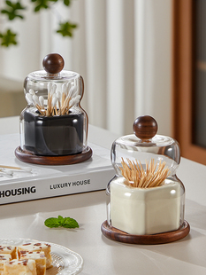 雅港中式牙签盒家用创意牙线棉签收纳筒轻奢高颜值带盖陶瓷牙签罐