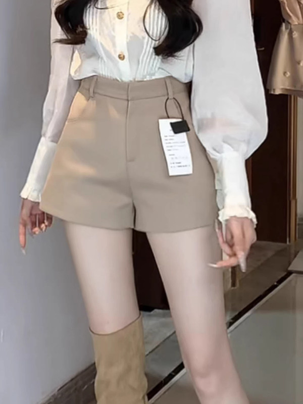 老钱风卡其色西装短裤女2026春夏季大码胖mm宽松休闲a字阔腿裤子