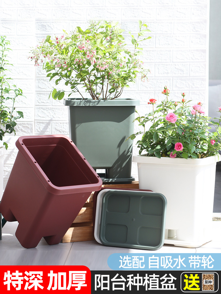 塑料花盆种菜专用箱阳台种菜盆大号花箱小种植箱长方形盆栽自吸水