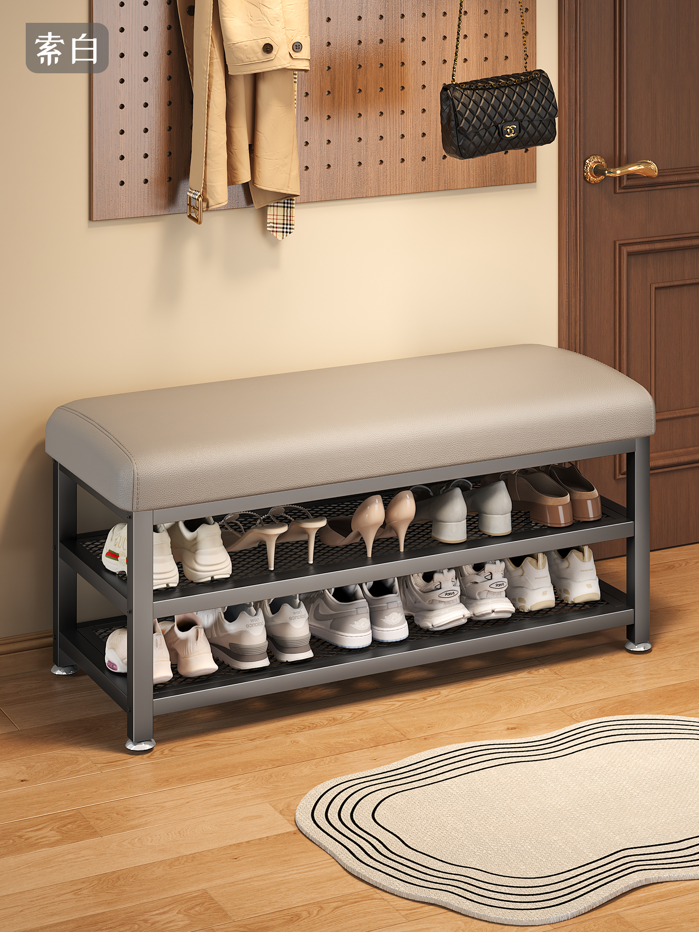 换鞋凳家用门口高级轻奢感入户多层鞋柜可坐进门穿鞋长条收纳凳子
