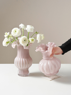 中古芬顿花瓶摆件客厅水养插鲜花高级感轻奢玻璃粉色创意简约琉璃