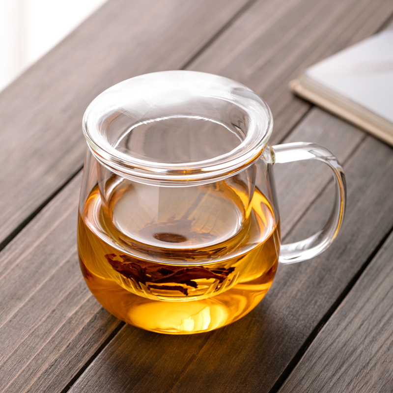 忆壶茶玻璃杯水杯泡茶杯蘑菇茶水分离带把手加厚杯子过滤家用办公