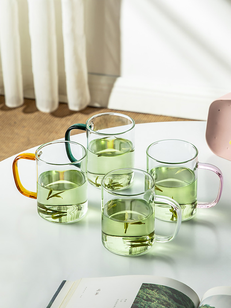 忆壶茶玻璃杯家用水杯子套装客厅一人一色凉水杯带把手耐热喝水杯